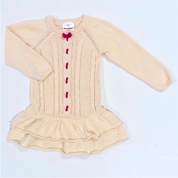 Hanna Andersson Other - Hanna Andersson Santa Lucia Sweater Dress Girls 3T 90 cm Cable Knit Velvet Bow